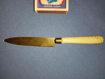 Нож конторский для резки бумаги , дореволюционный, лезвие бронза, ручка керамика, Германская империя